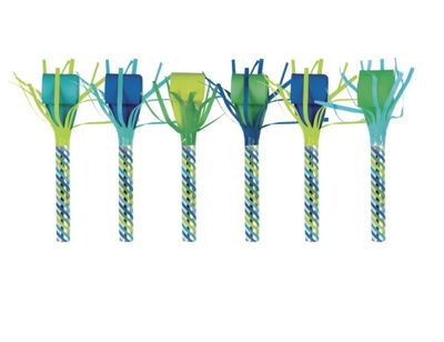 Blue &amp; Green Dinosaur Fringed Party Blowouts  6ct