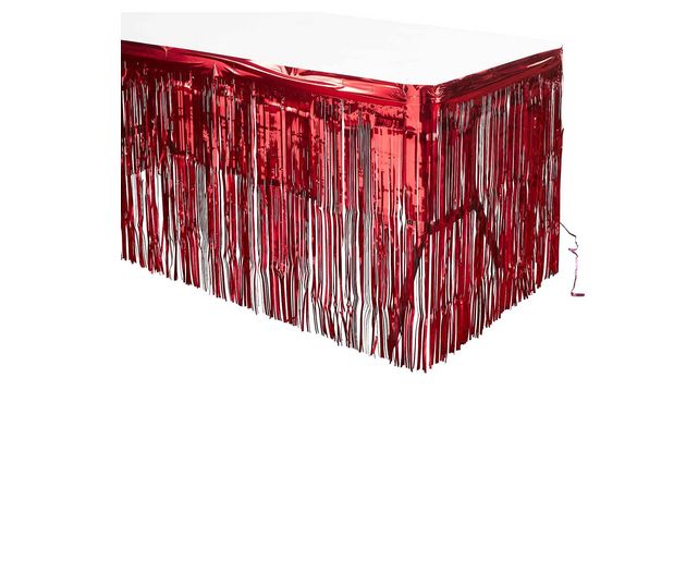 Foil Tinsel Table Skirt – 20ft x 15"H, Color: Red