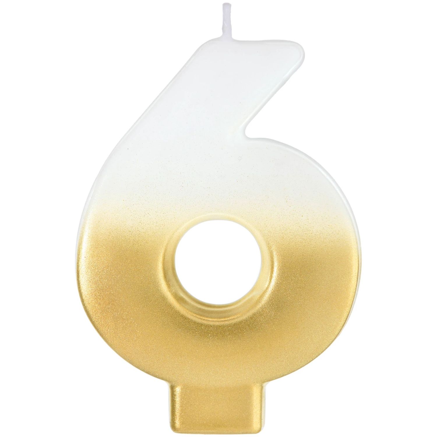 White &amp; Gold Ombre Number Candles – 5" (0–9), NUMBER: 6