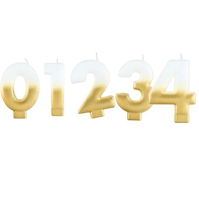 White &amp; Gold Ombre Number Candles – 5" (0–9)