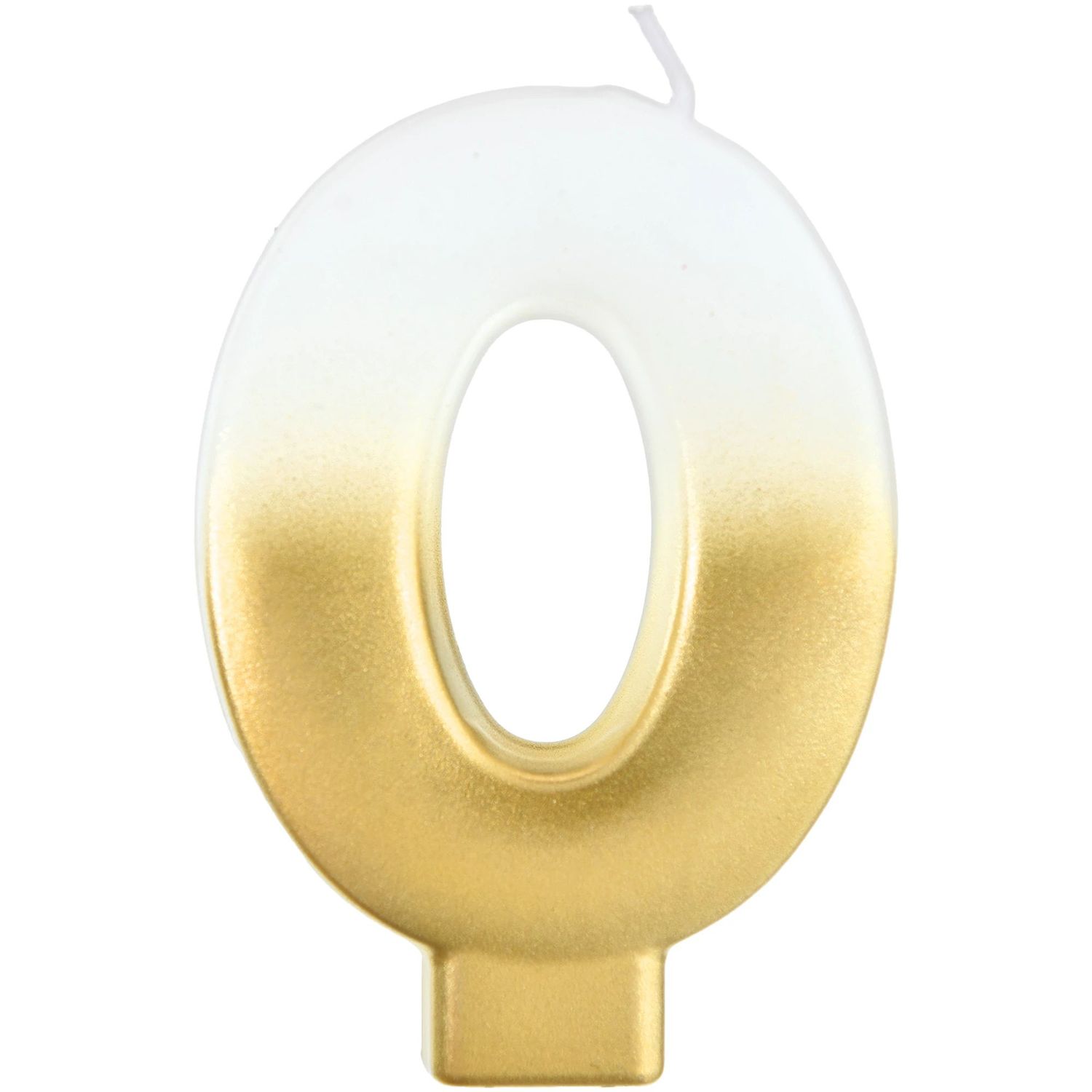 White &amp; Gold Ombre Number Candles – 5" (0–9), NUMBER: 0