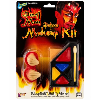 Devil Man Deluxe Makeup Kit with Devil Horns – Washable Halloween Makeup Set (0.25 Oz, 1 Kit)
