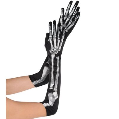 Skeleton Bone Print Long Costume Gloves – Adult Novelty Accessory