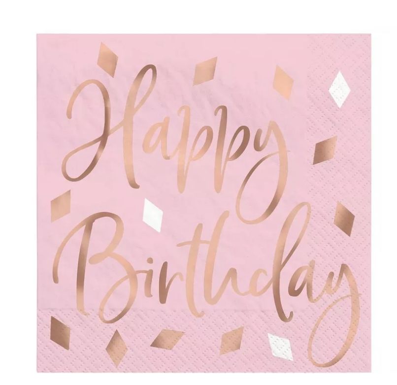 Metallic Blush Birthday Beverage Napkins, 5in, 16ct