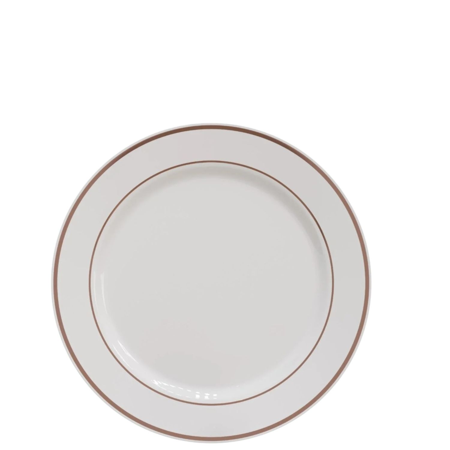 7" White Plastic Plates with Rose Gold Bands – 20ct