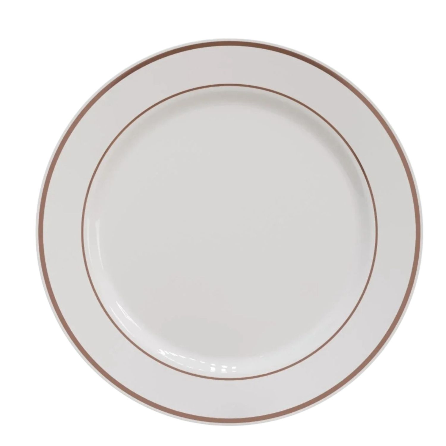 10" White Plastic Plates with Rose Gold Bands 10ct
