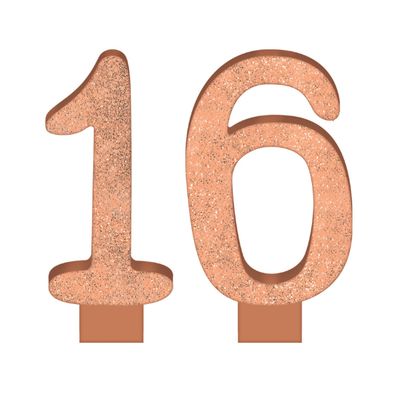 Blush Sixteen Glitter Numeral Candle – 3 3/8"