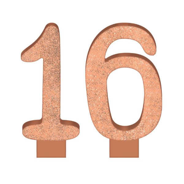 Blush Sixteen Glitter Numeral Candle – 3 3/8"