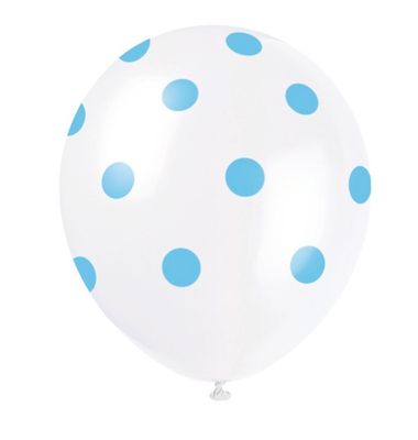 12" Powder Blue Dots Latex Balloons 6ct