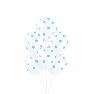 12" Powder Blue Dots Latex Balloons – 6ct (Un-inflated) Decorate your party with powder blue polka dot latex balloons. Ideal for baby showers, birthdays, gender reveals, and events
