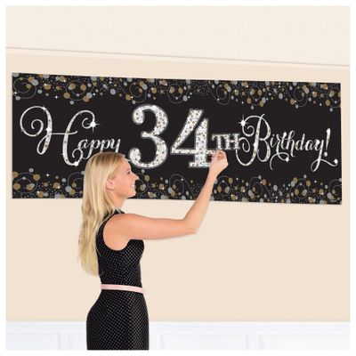 Sparkling Celebration Add-Any-Age Giant Banner Kit – 65" x 20", Includes 24 Stickers