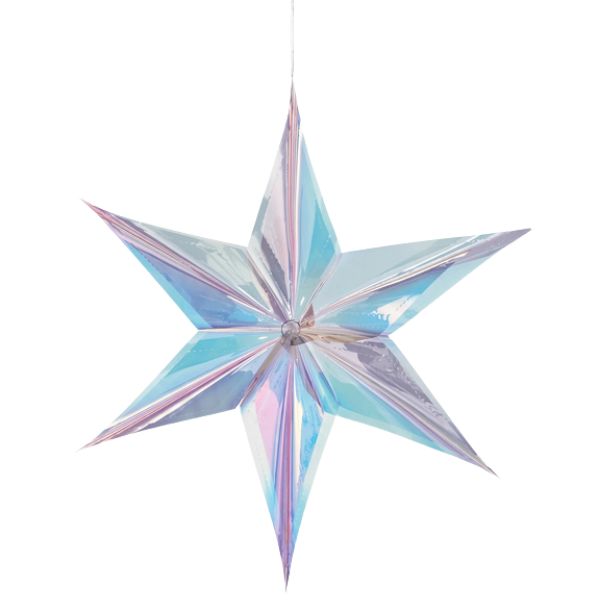 Iridescent Luminous 3D Hanging Foil Star Decoration – 24" Rainbow Metallic Star