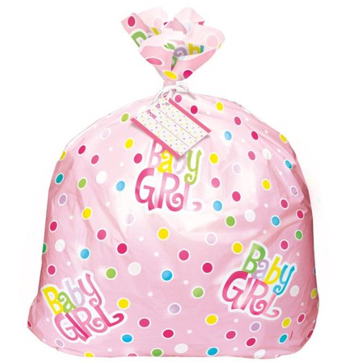 Pink Polka Dot Baby Shower Jumbo Cellophane Gift Bag – 44" x 36"