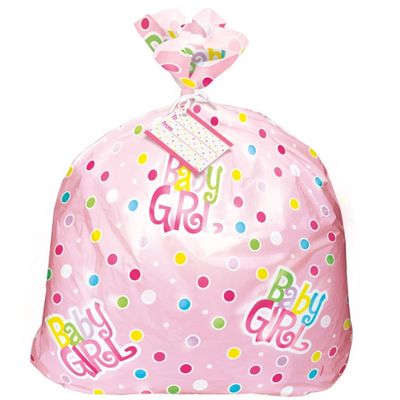 Pink Polka Dot Baby Shower Jumbo Cellophane Gift Bag – 44" x 36"