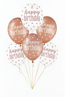 Glitz Rose Gold "Happy Birthday" Assorted 12" Latex Balloons – 6ct Glitz Rose Gold "Happy Birthday" Assorted 12" Latex Balloons – 6ct
