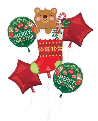 Beary Merry Christmas Balloon Bouquet 5pcs