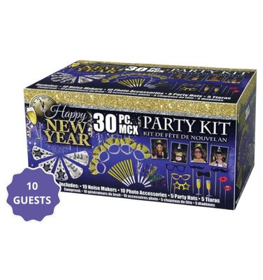 Happy New Year Party Kit – 30pcs (10 Noisemakers, 10 Photo Accessories, 5 Party Hats, 5 Tiaras)