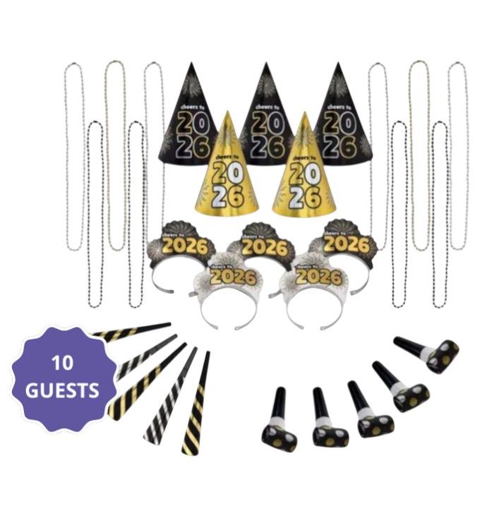 Black, Silver, &amp; Gold NYE Party Kit for 10, 30pc