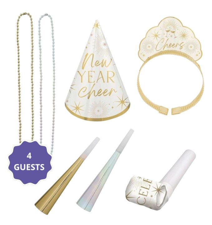 Golden Soiree NYE Party Kit for 4, 12pc