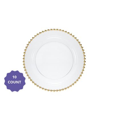 7.75" Gold Beaded Premium Clear Plastic Round Plates – 10ct