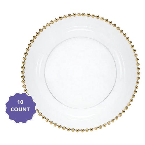 10.25" Gold Beaded Rim Premium Clear Plastic Round Plates – 10 ct