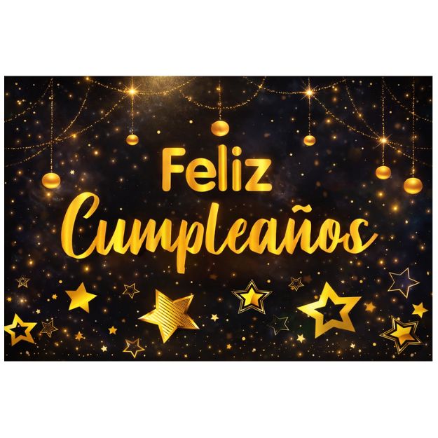 Black &amp; Gold Feliz Cumpleaños Cloth Backdrop – 71" x 48"