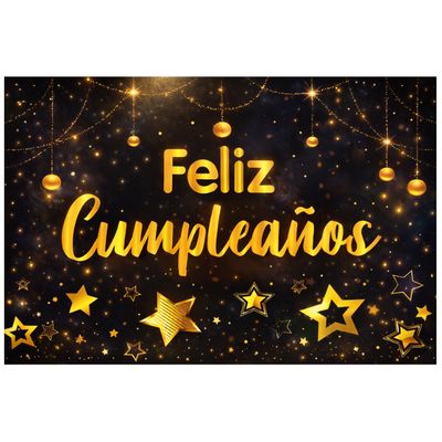 Black &amp; Gold Feliz Cumpleaños Cloth Backdrop – 71" x 48"
