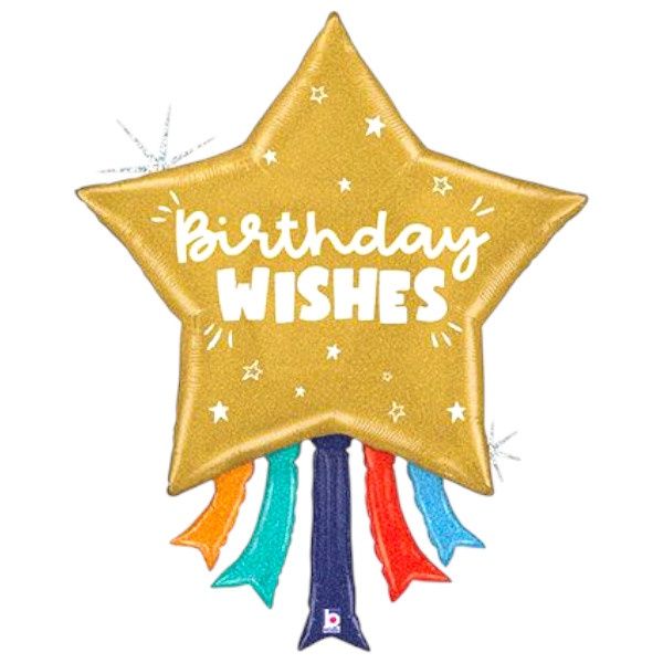 LRG SHP HB Birthday Wishes Star – 43" (Holographic)