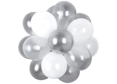 Round Pearl Sphere Latex Balloon Chandelier, Silver/White, 16x13.5-in, 25pcs
