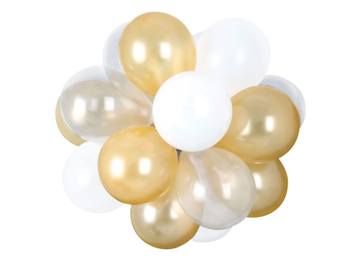 Round Pearl Sphere Latex Balloon Chandelier, Gold/White, 16"x13.5-in, 25pcs
