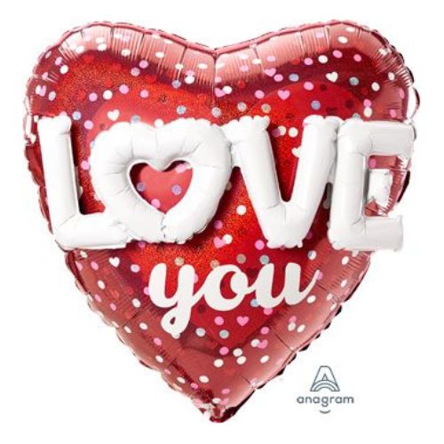 LRG SHP Love You Hearts &amp; Dots Multi – 36" (Holographic)