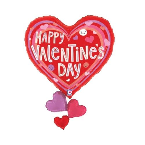 Large Shape Happy Valentine’s Day Smiley Hearts Foil Balloon – 28"
