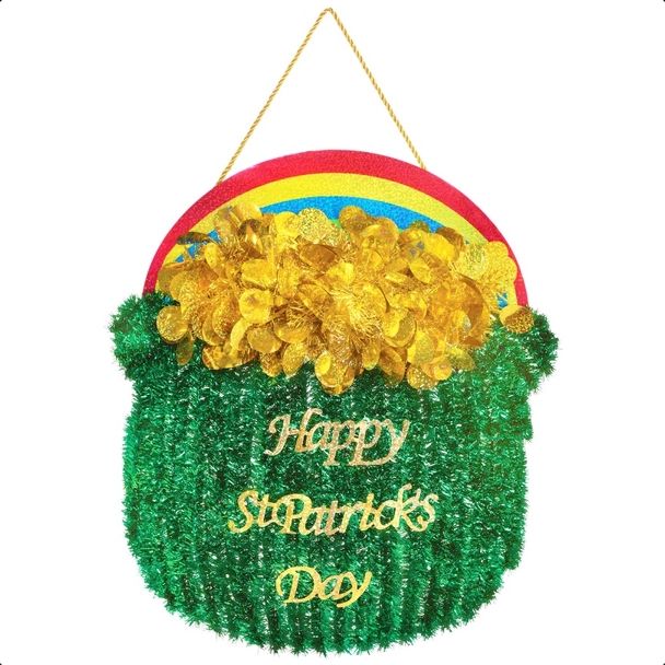 Happy St. Patrick’s Day Pot of Gold Tinsel Decoration(16"H x 14"W)