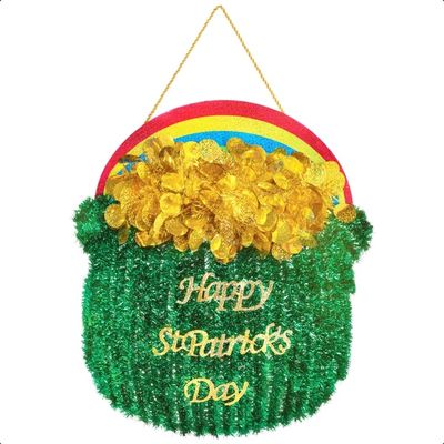 Happy St. Patrick’s Day Pot of Gold Tinsel Decoration(16"H x 14"W)