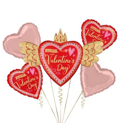 Happy Valentine’s Day Artistic Affection Wings Balloon Bouquet – 5pcs