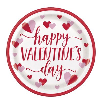 Charming Hearts “Happy Valentine’s Day” Round 9" Dinner Plates – 8 Count
