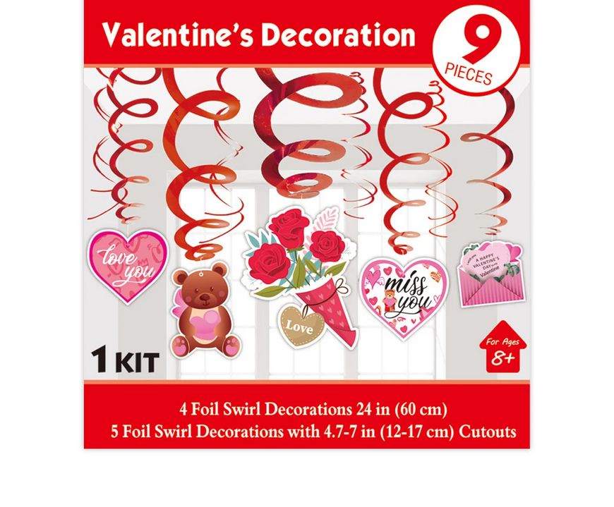 Valentine’s Day Swirl Decorations – 9pc Kit