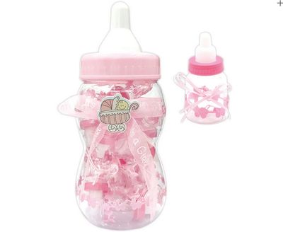 Giant Baby Bottle Gift Set – 14.57" x 7.15" with 3.5" Mini 30ct  Bottles Inside (Pink or Blue)