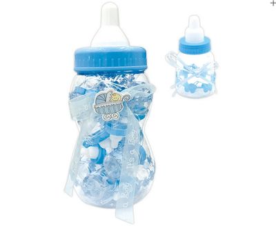 Giant Baby Bottle Gift Set – 14.57" x 7.15" with 3.5" Mini 30ct  Bottles Inside (Pink or Blue)