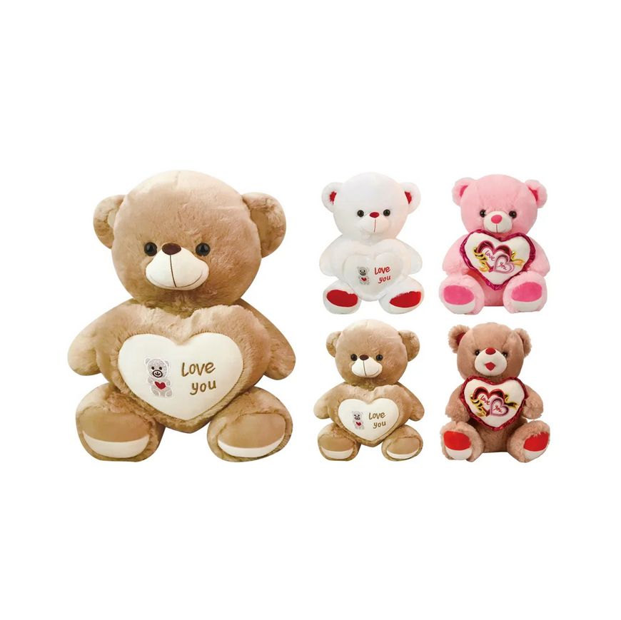 12" Plush Bear with Heart – 4 Assorted Colors