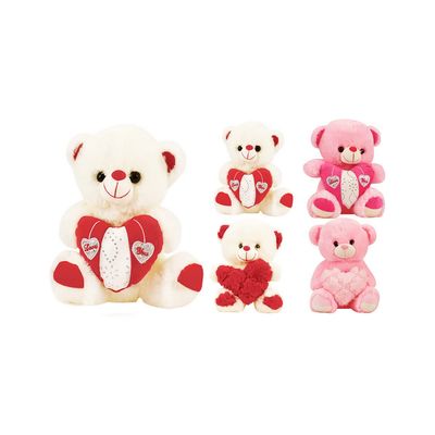 12" Plush Bear with Heart – Assorted Colors (4 Styles)
