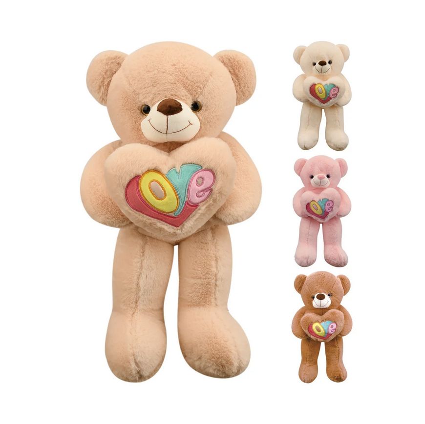 32" Plush Bear with Heart – 4 Colors