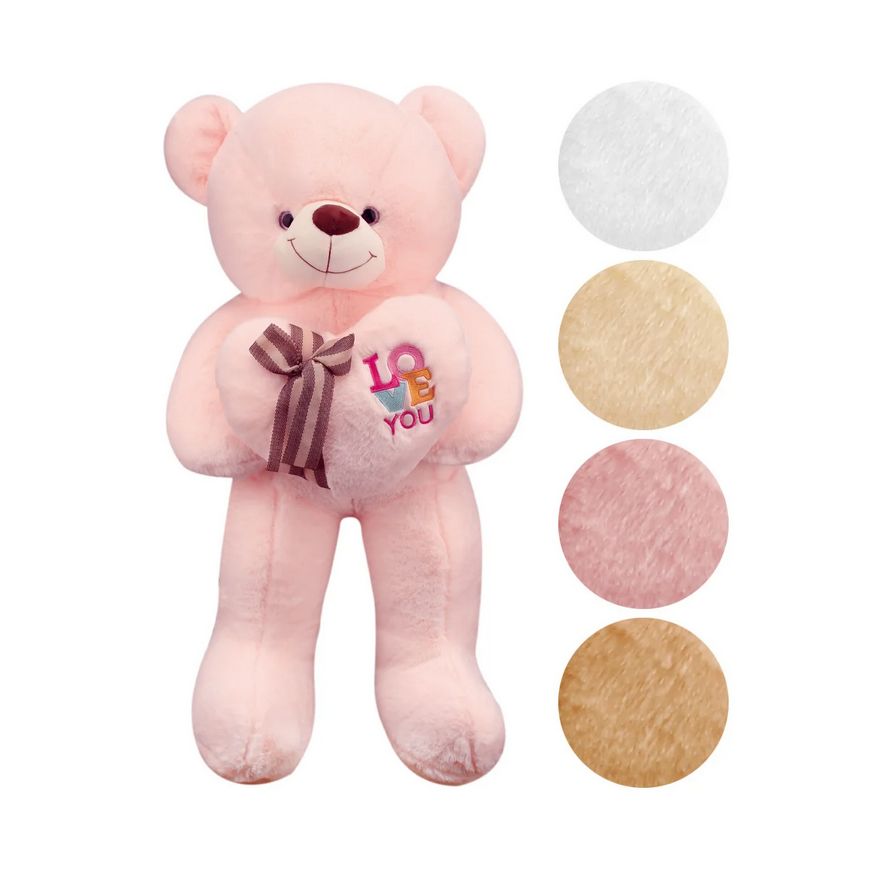 32" Plush Bear with Heart – 4 Assorted Colors