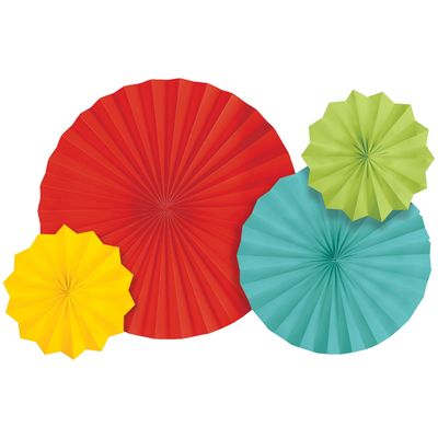 Rainbow Multicolor Paper Fan Decorations, 4ct