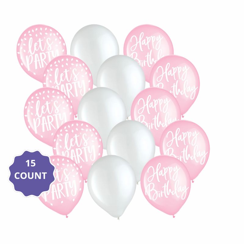 Blush Birthday Latex Balloons – 12", 15ct (Blush &amp; White Mix)(UN-Filled)