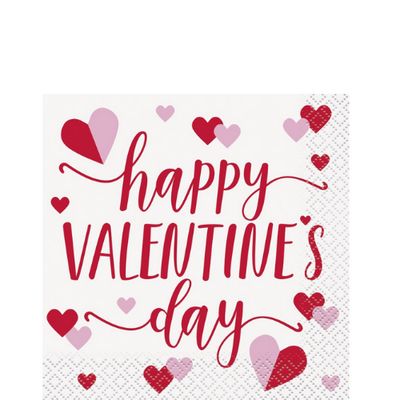Charming Hearts “Happy Valentine’s Day” Beverage Napkins – 16 Count
