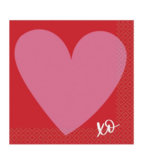 Fluttering Hearts “XO” Beverage Napkins – 16 Count