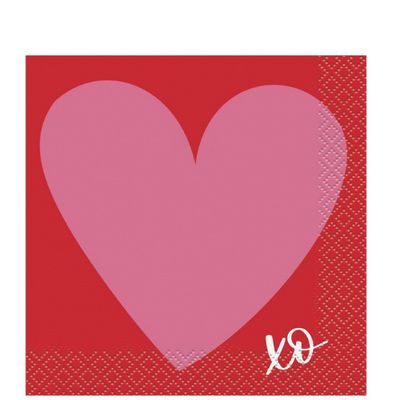Fluttering Hearts “XO” Beverage Napkins – 16 Count