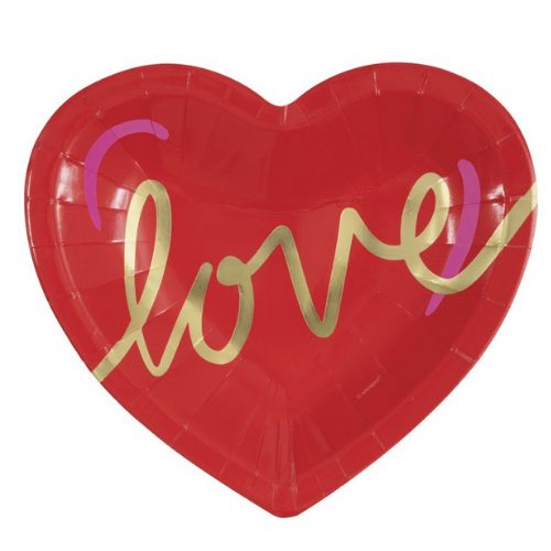 Red &amp; Pink Valentine’s “Love” Heart‑Shaped Dessert Plates – 8 Count (Foil Board, 7.25")