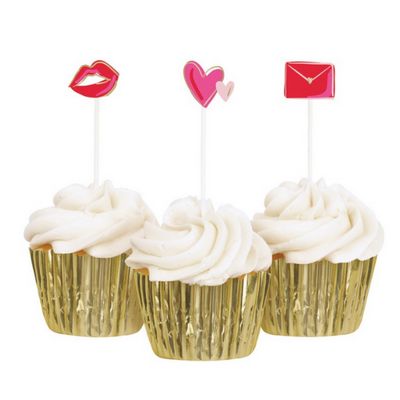 Red &amp; Pink Valentine Cupcake Decorating Kit with Gold Foil Cupcake Liners – 24 Piece Set